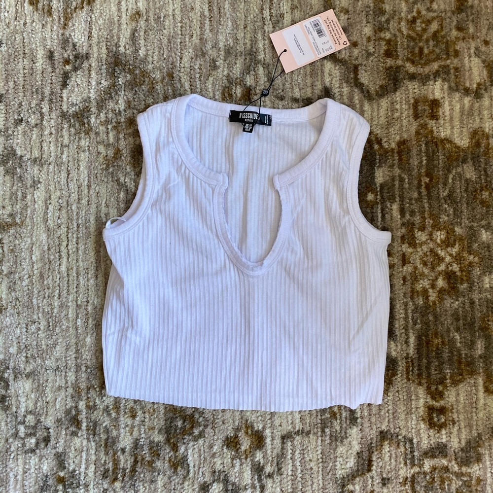 SOLD - Petite White Notch Neck Sleeveless Crop Top
